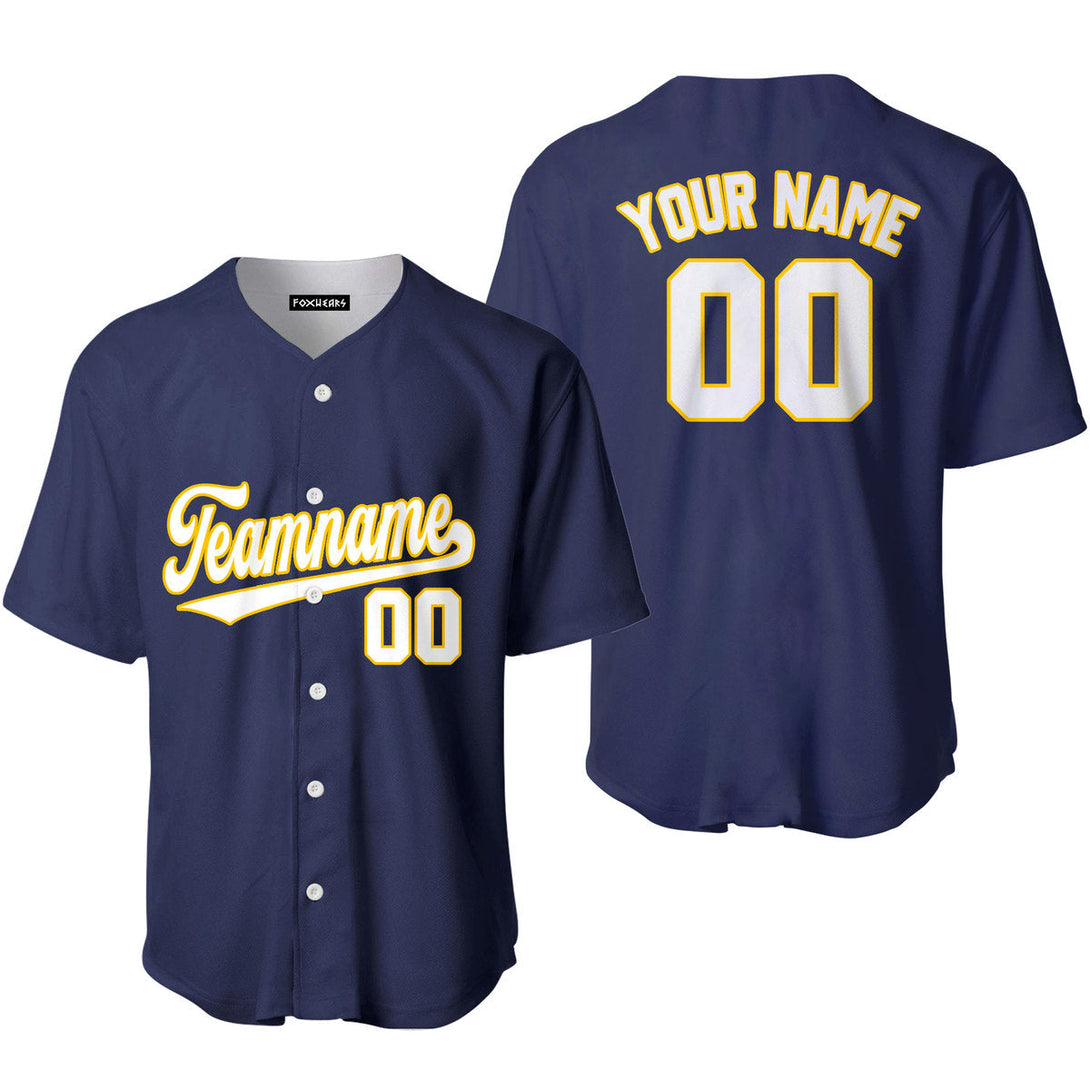 Custom Navy White Yellow Custom Baseball Jerseys For Men & Women