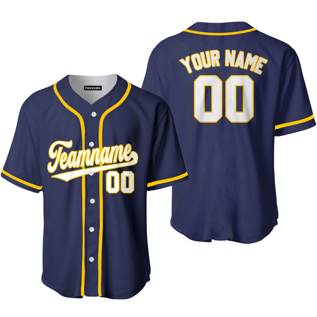 Custom Navy White Yellow Custom Baseball Jerseys For Men & Women