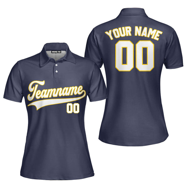 Custom Navy White - Yellow Custom Polo Shirt For Women