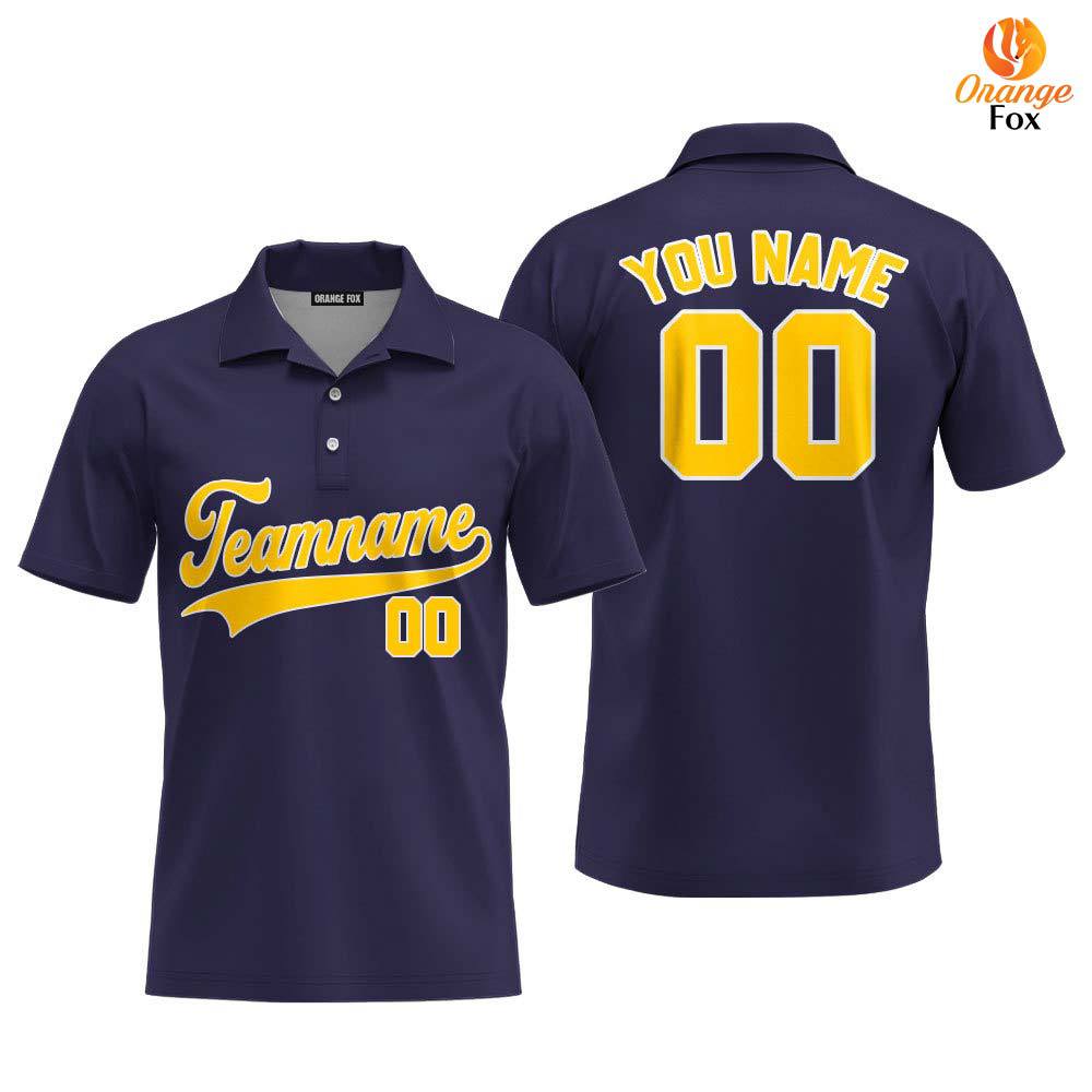Custom Navy Yellow Custom Polo Shirt For Men
