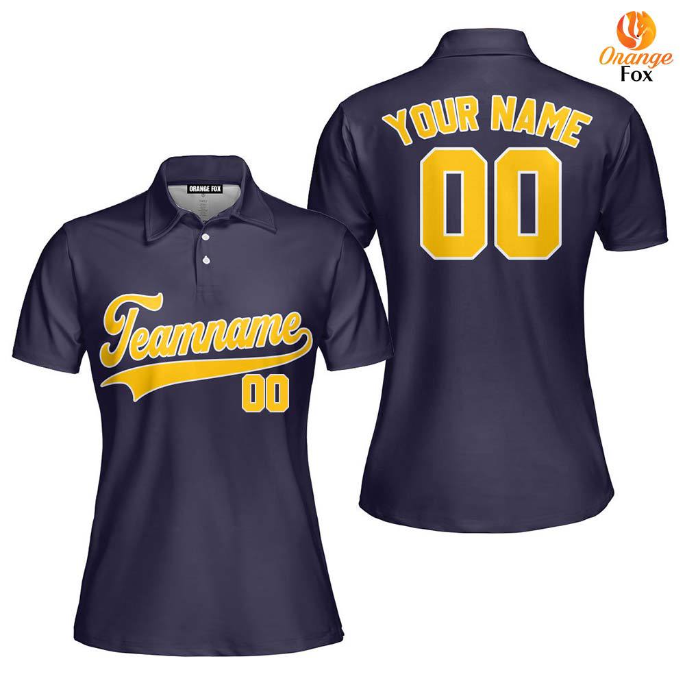 Custom Navy Yellow Custom Polo Shirt For Women