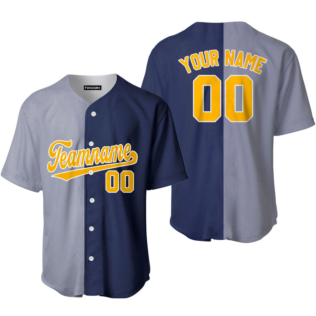 Custom Navy Yellow Gray Split Fashion Baseball Jerseys For Men & Women