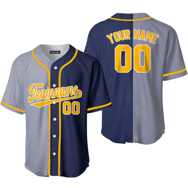 Custom Navy Yellow Gray Split Fashion Baseball Jerseys For Men & Women