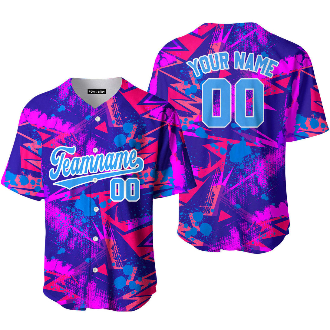 Custom Neon Chaotick Geometric Pattern Light Blue White Custom Baseball Jerseys For Men & Women