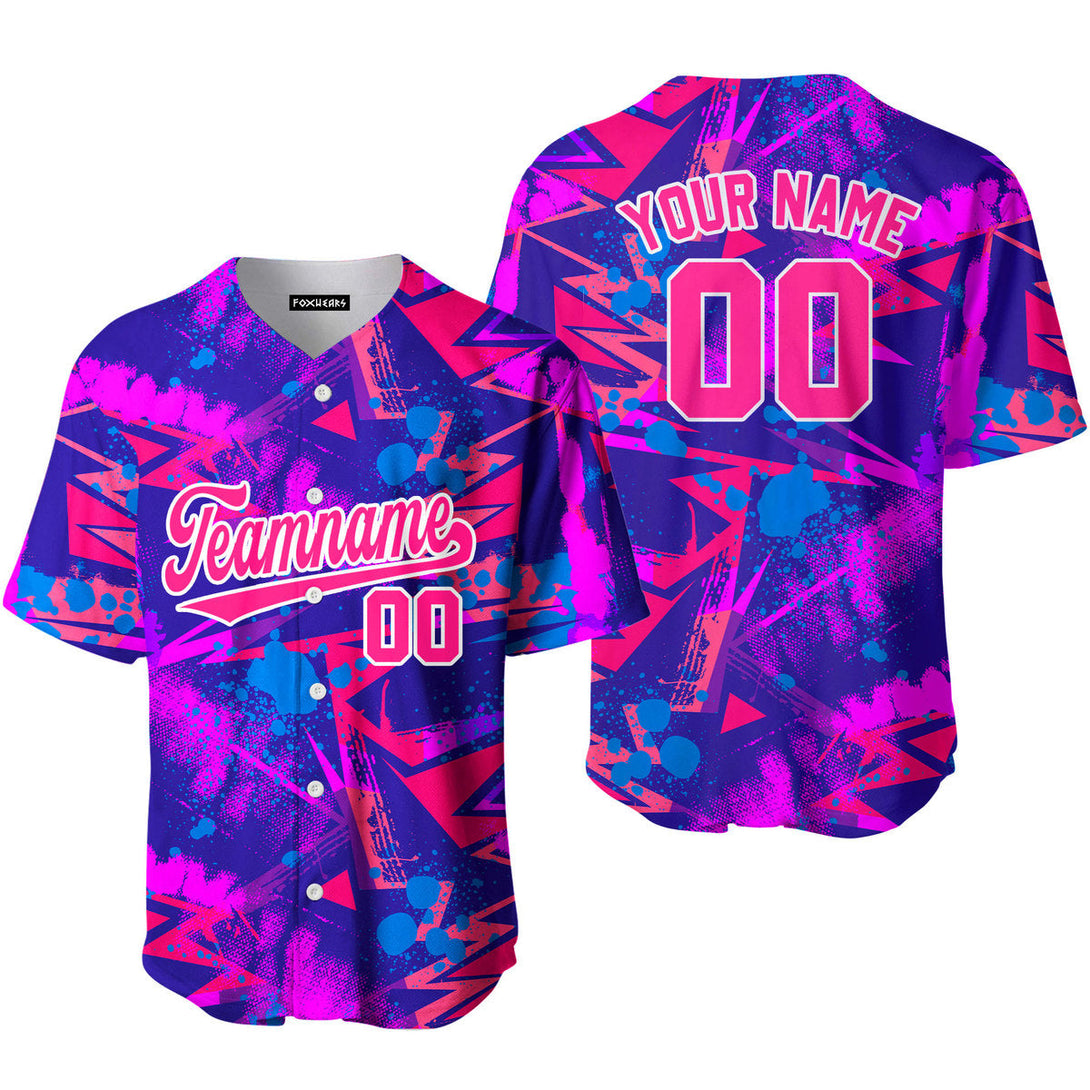 Custom Neon Chaotick Geometric Pattern Pink White Custom Baseball Jerseys For Men & Women