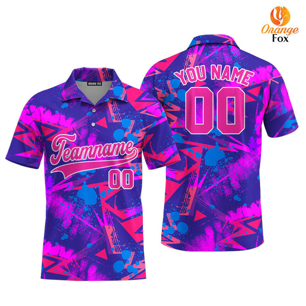 Custom Neon Chaotick Geometric Pattern Pink White Custom Polo Shirt For Men