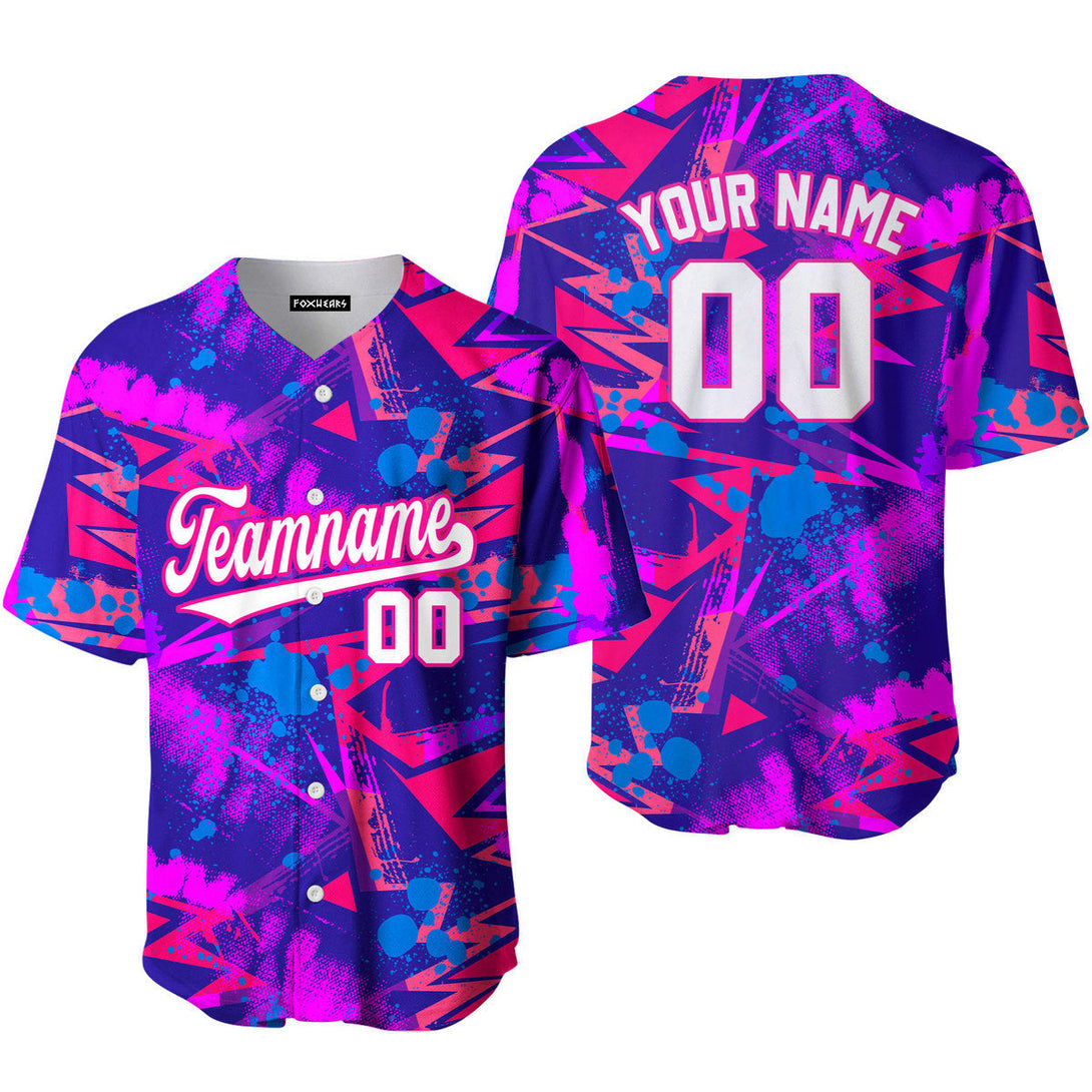 Custom Neon Chaotick Geometric Pattern White Pink Custom Baseball Jerseys For Men & Women