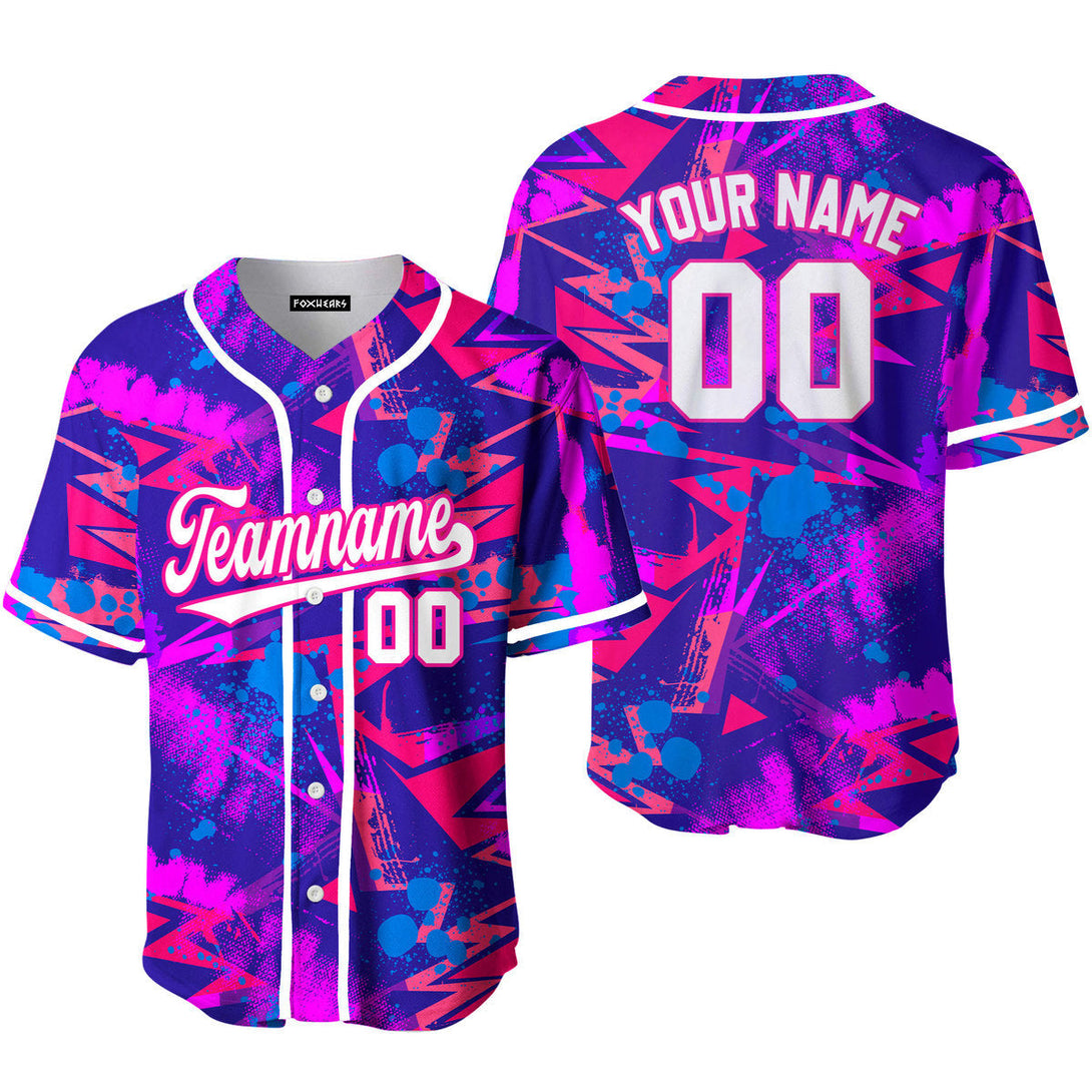 Custom Neon Chaotick Geometric Pattern White Pink Custom Baseball Jerseys For Men & Women