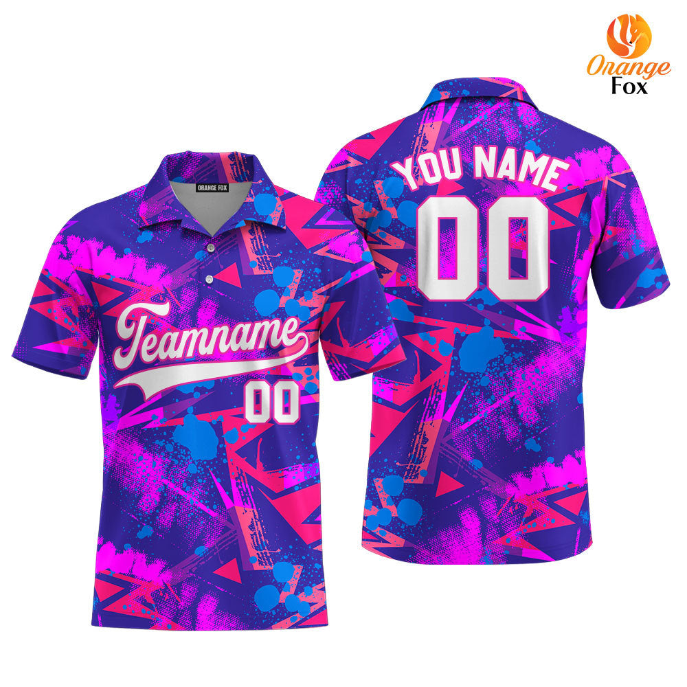 Custom Neon Chaotick Geometric Pattern White Pink Custom Polo Shirt For Men