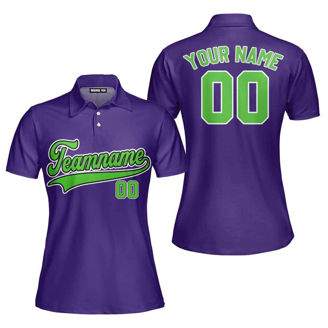 Custom Neon Green And Purple Custom Polo Shirt For Women