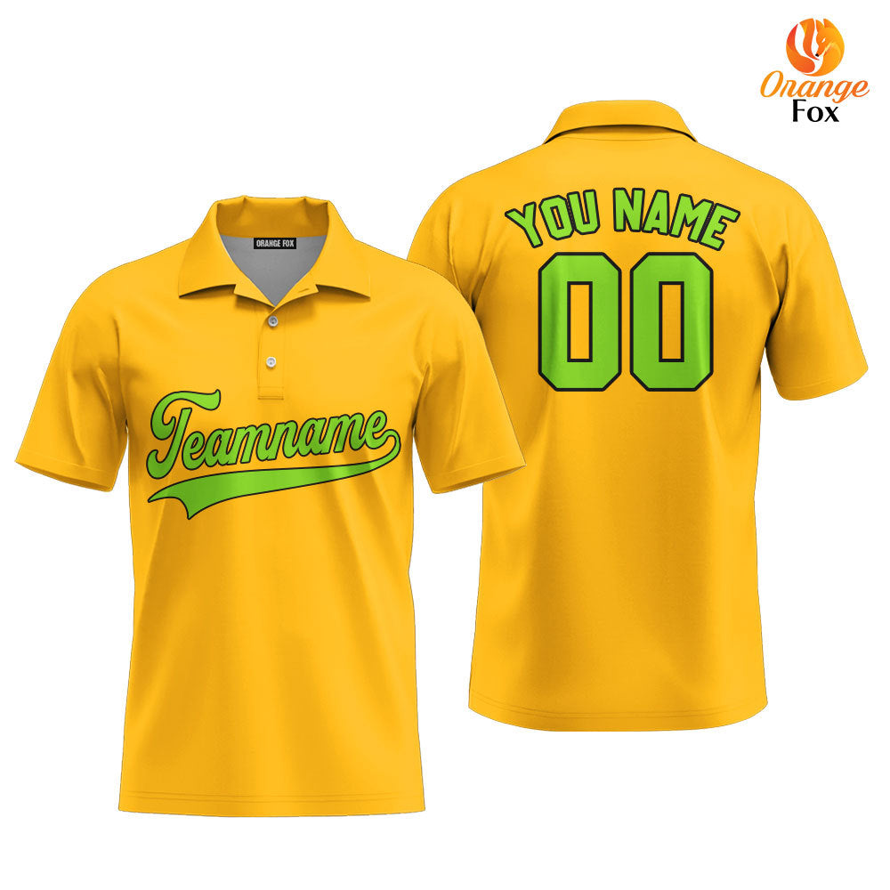 Custom Neon Green Black And Gold Custom Polo Shirt For Men