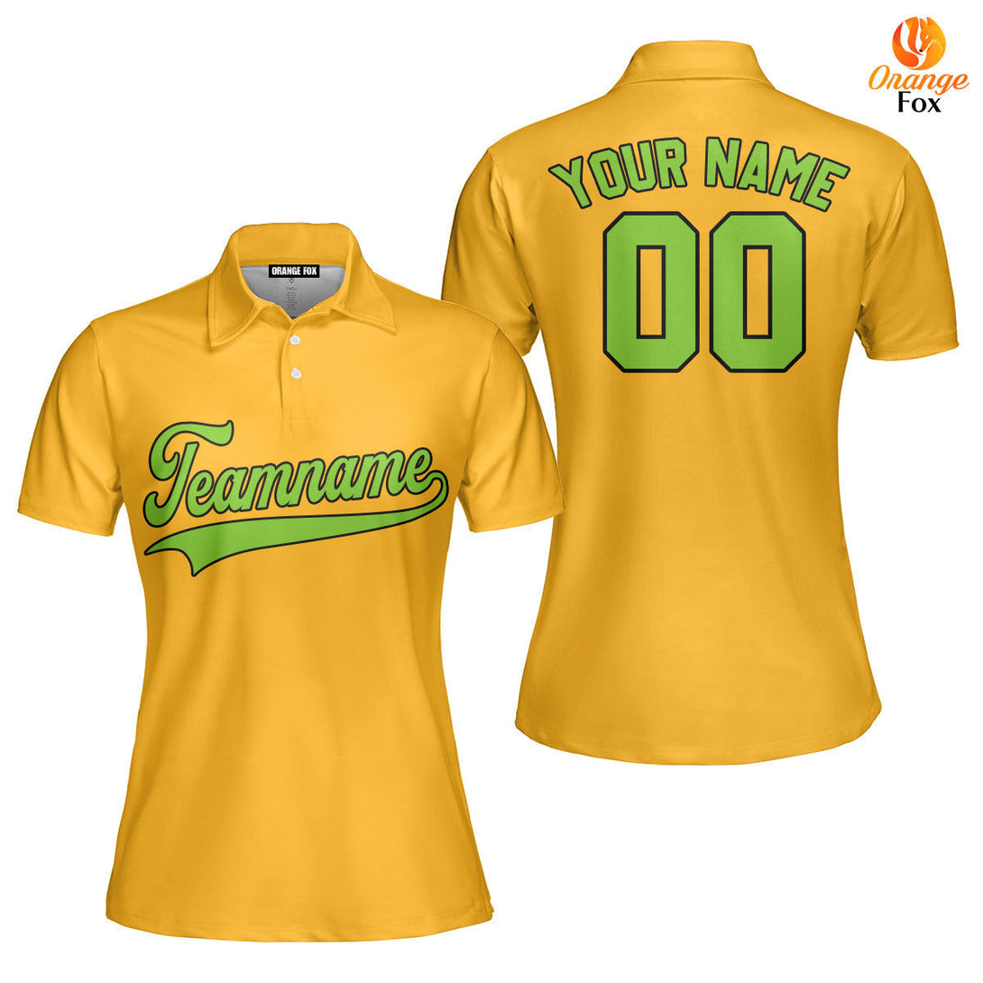 Custom Neon Green Black And Gold Custom Polo Shirt For Women