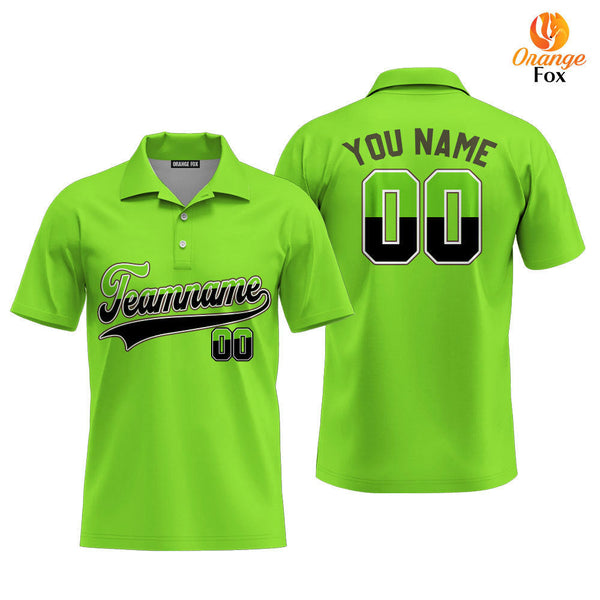 Custom Neon Green Black - White Custom Polo Shirt For Men