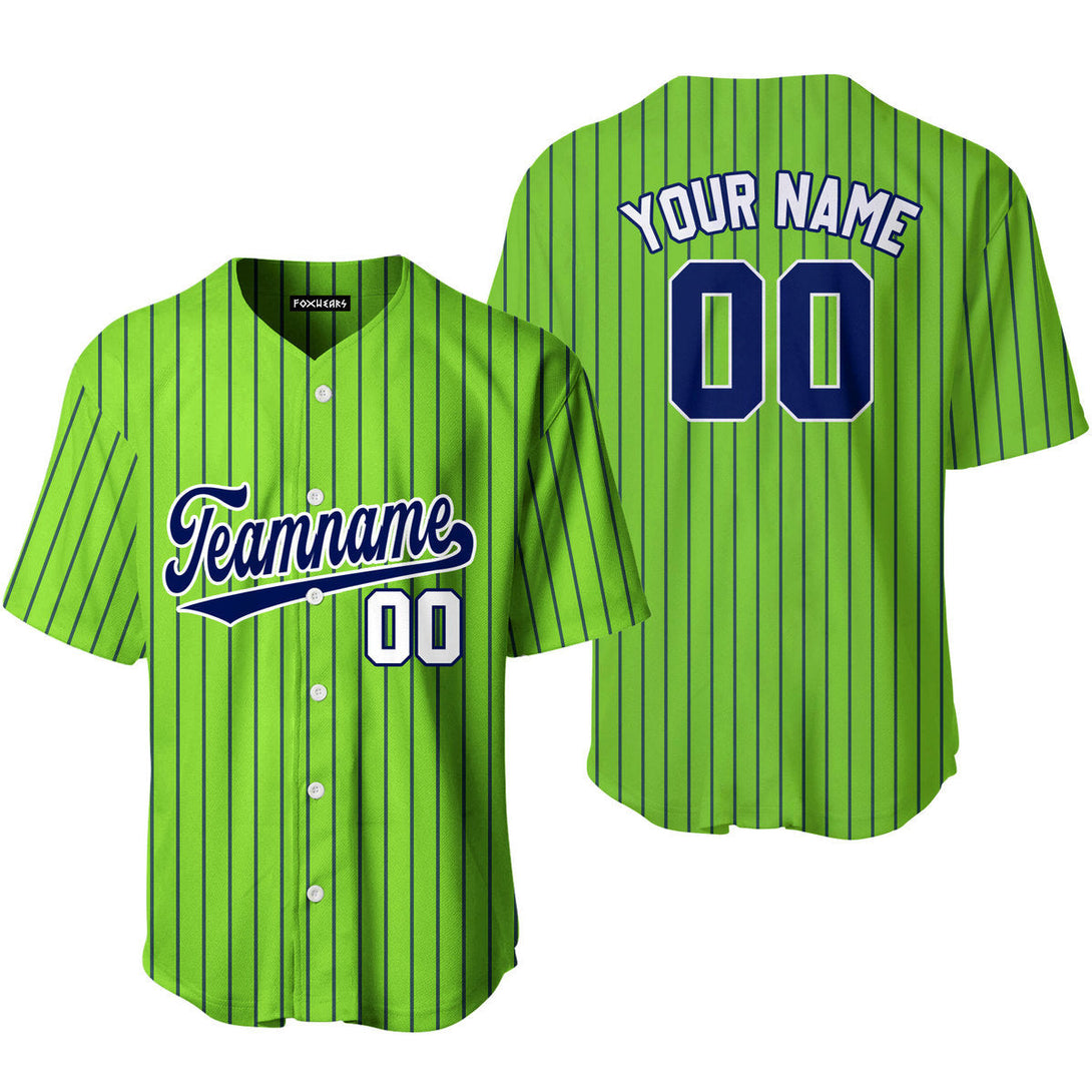 Custom Neon Green Navy Pinstripe White Baseball Jerseys For Men & Women