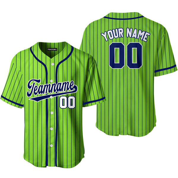 Custom Neon Green Navy Pinstripe White Baseball Jerseys For Men & Women