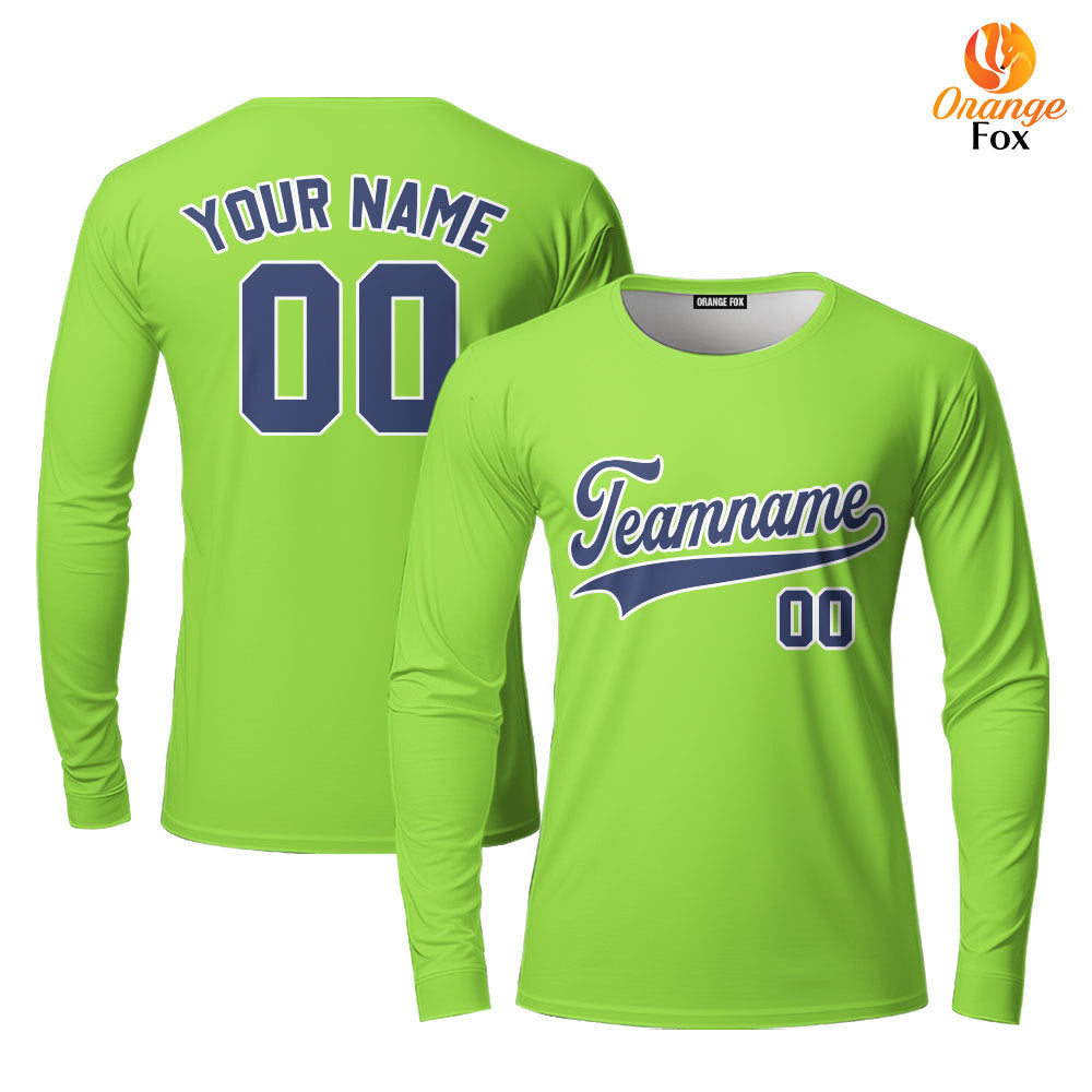 Custom Neon Green Navy - White Custom Long Sleeve T-Shirt For Men & Women