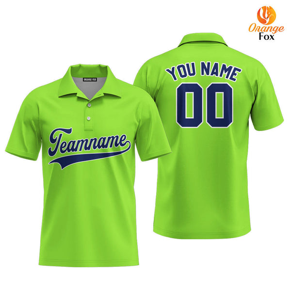 Custom Neon Green Navy - White Custom Polo Shirt For Men