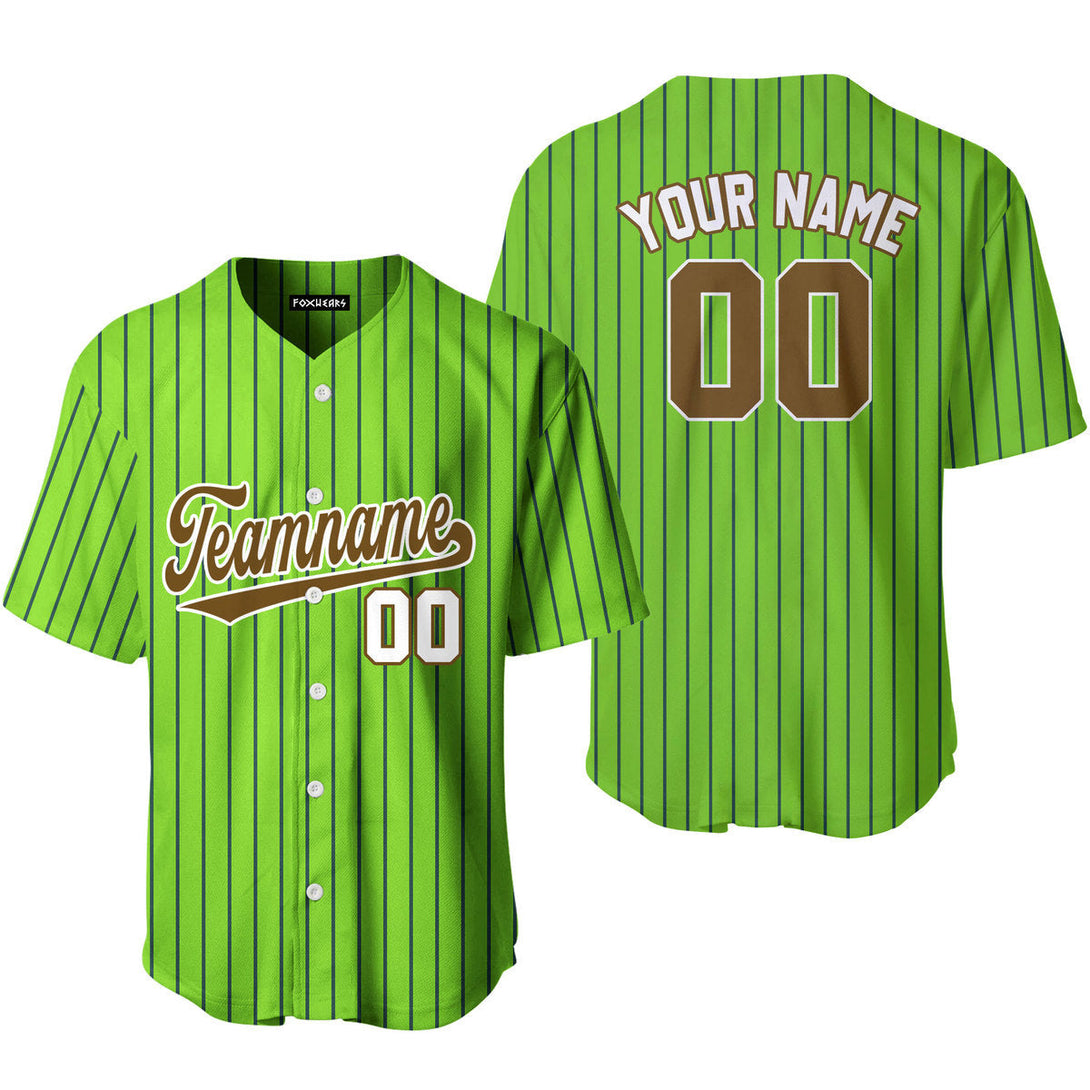 Custom Neon Green Olive Pinstripe White Baseball Jerseys For Men & Women