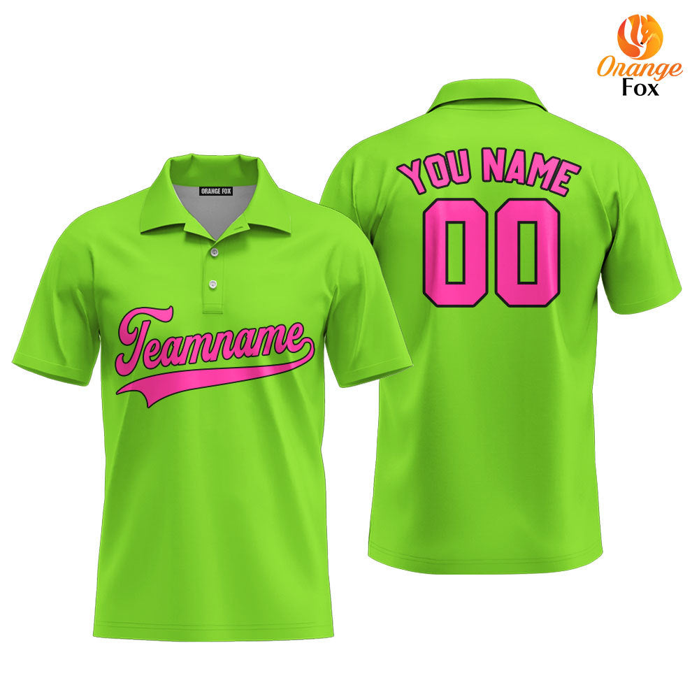 Custom Neon Green Pink - Black Custom Polo Shirt For Men