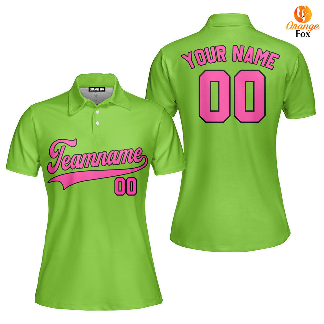 Custom Neon Green Pink - Black Custom Polo Shirt For Women