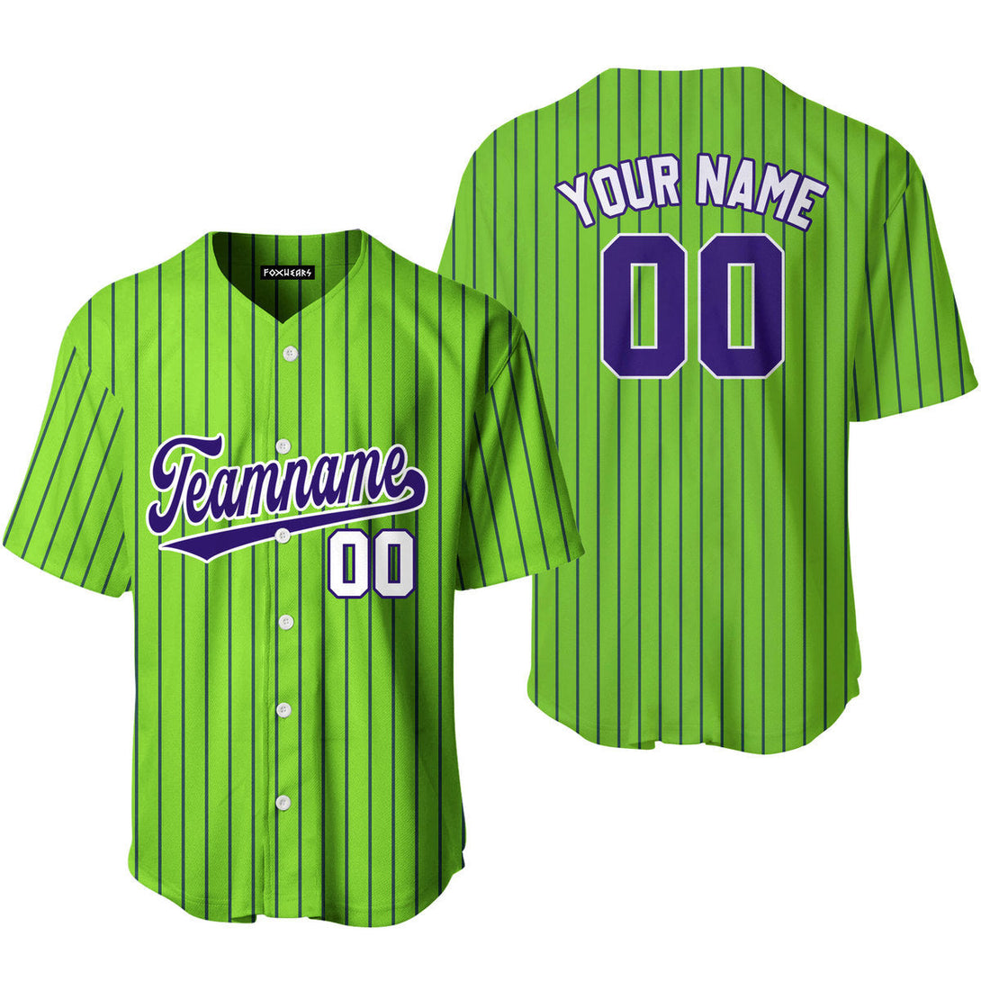 Custom Neon Green Purple Pinstripe White Baseball Jerseys For Men & Women