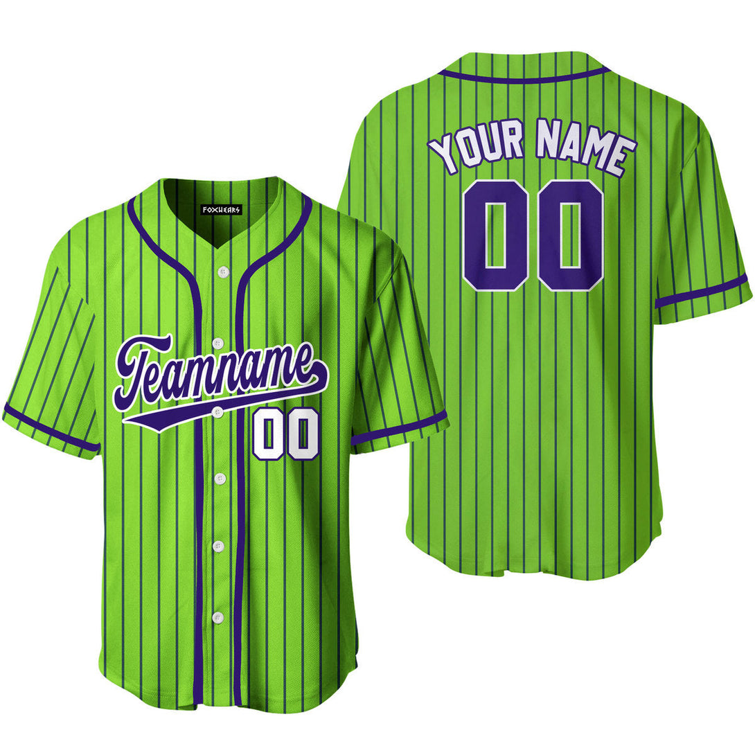 Custom Neon Green Purple Pinstripe White Baseball Jerseys For Men & Women