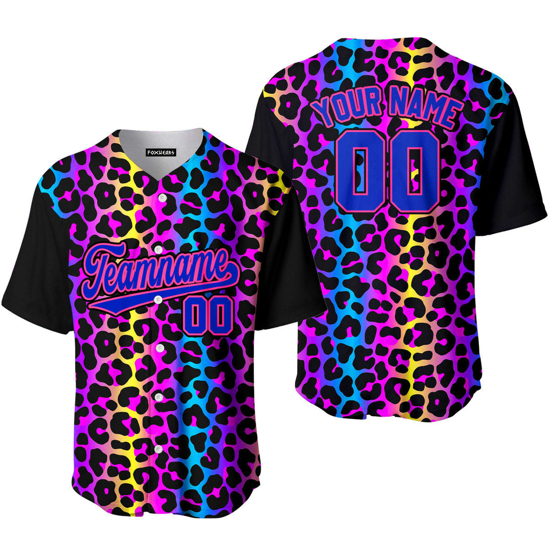 Custom Neon Leopard Pattern Blue Pink Custom Baseball Jerseys For Men & Women