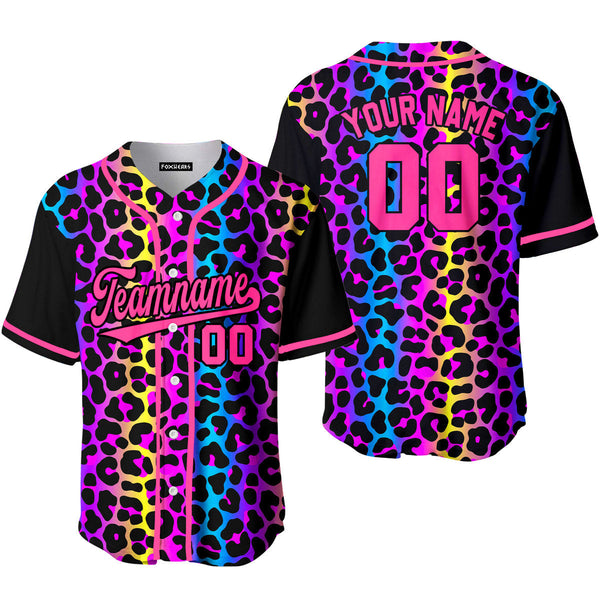 Custom Neon Leopard Pattern Pink Black Custom Baseball Jerseys For Men & Women