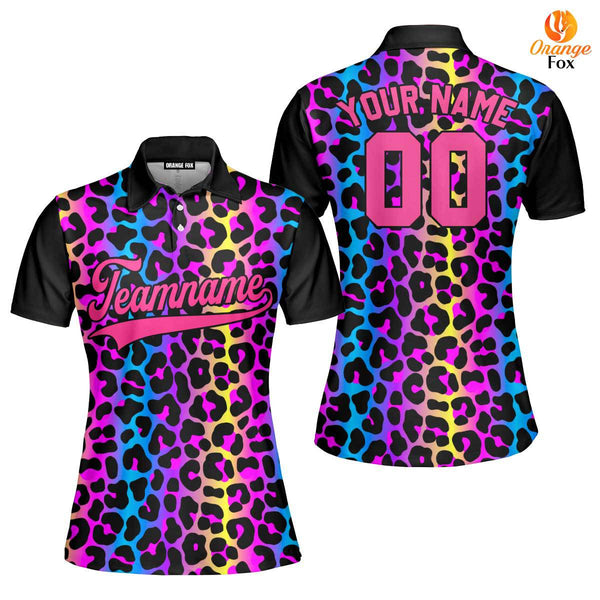 Custom Neon Leopard Pattern Pink Black Custom Polo Shirt For Women
