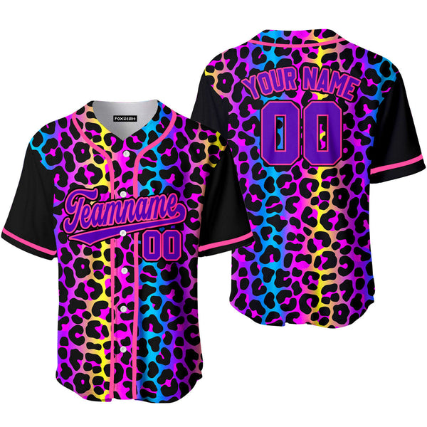 Custom Neon Leopard Pattern Purple Pink Custom Baseball Jerseys For Men & Women