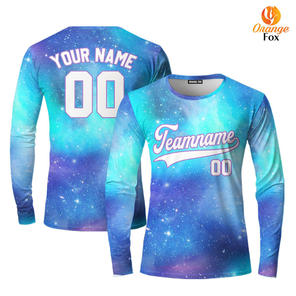 Custom Night Galaxy Space Pattern Blue Purple Custom Long Sleeve T-Shirt For Men & Women