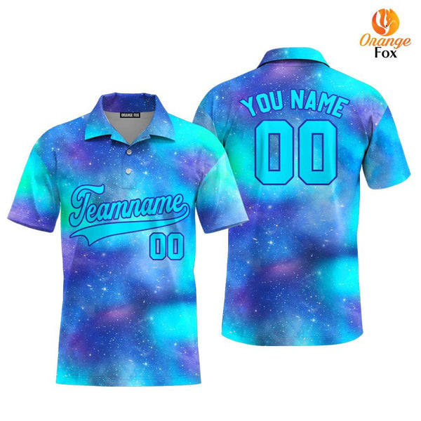 Custom Night Galaxy Space Pattern Blue Purple Custom Polo Shirt For Men