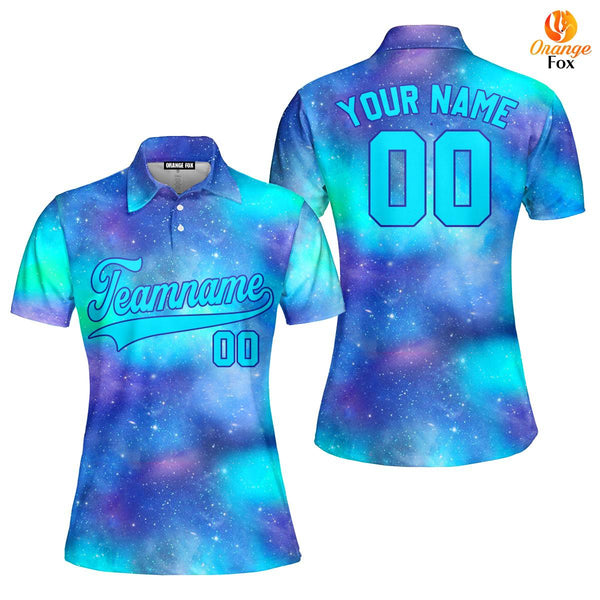 Custom Night Galaxy Space Pattern Blue Purple Custom Polo Shirt For Women