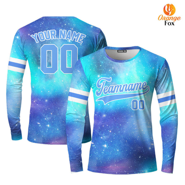 Custom Night Galaxy Space Pattern White Purple Custom Long Sleeve T-Shirt For Men & Women