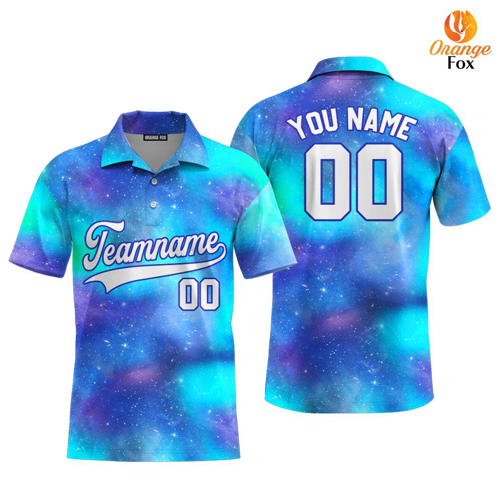 Custom Night Galaxy Space Pattern White Purple Custom Polo Shirt For Men