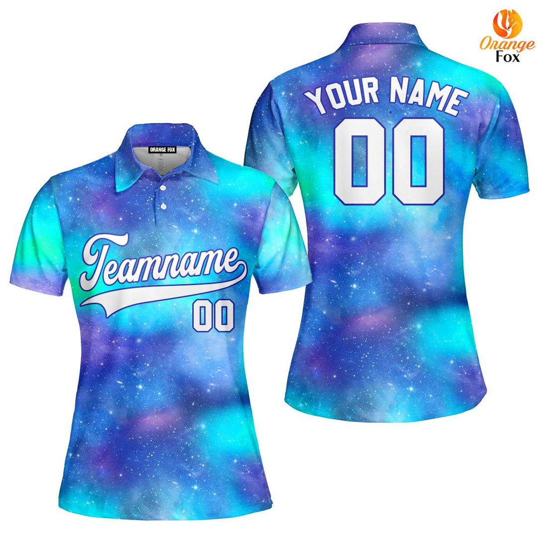 Custom Night Galaxy Space Pattern White Purple Custom Polo Shirt For Women