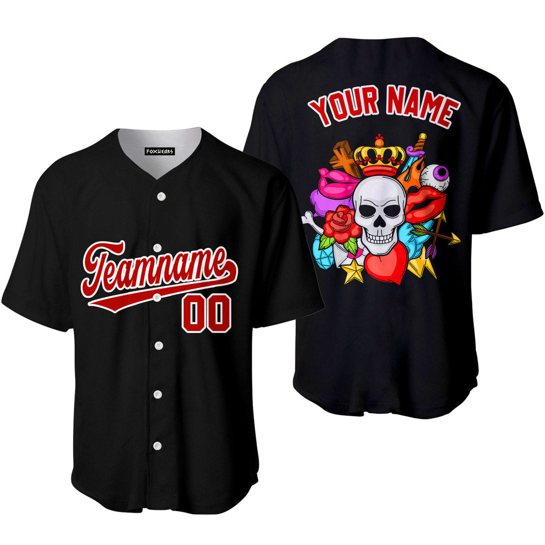 Custom Old Skull Tattoo Pattern Red White Custom Baseball Jerseys For Men & Women