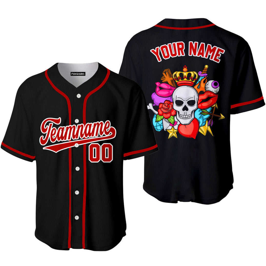 Custom Old Skull Tattoo Pattern Red White Custom Baseball Jerseys For Men & Women