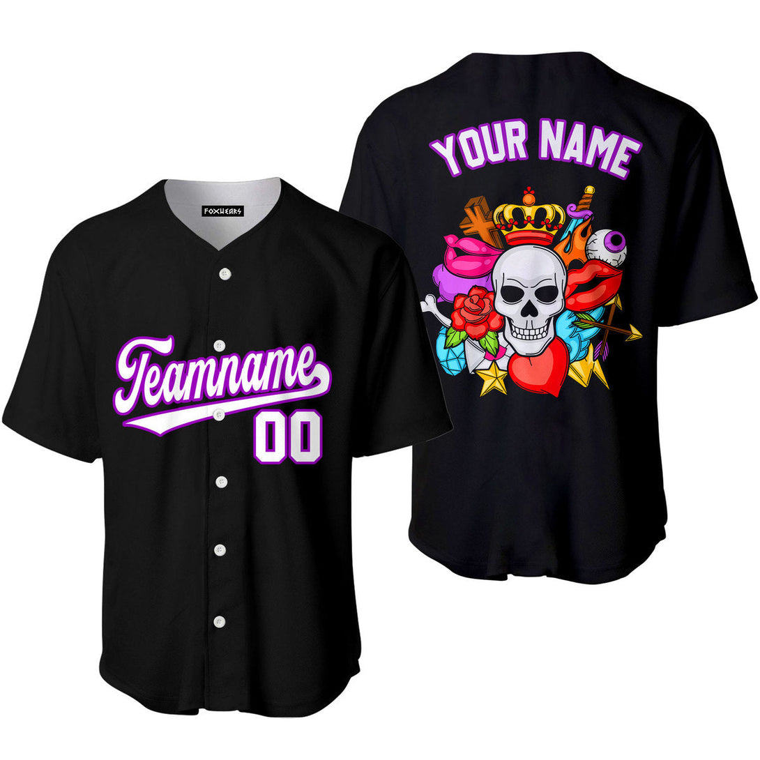 Custom Old Skull Tattoo Pattern White Purple Custom Baseball Jerseys For Men & Women