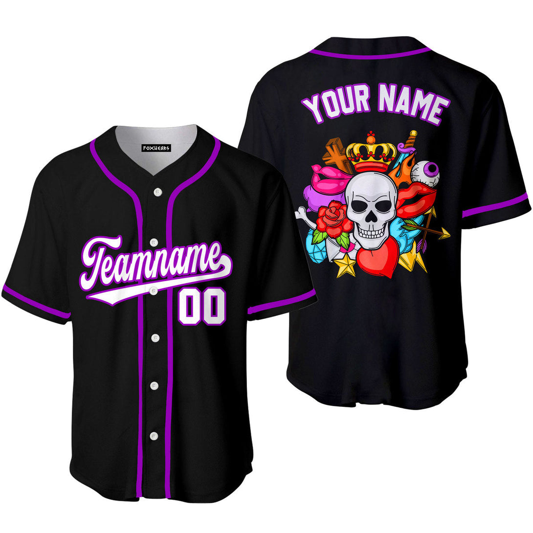 Custom Old Skull Tattoo Pattern White Purple Custom Baseball Jerseys For Men & Women