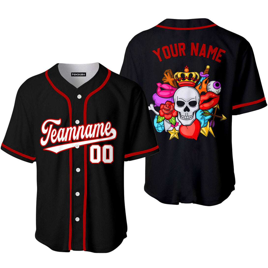 Custom Old Skull Tattoo Pattern White Red Custom Baseball Jerseys For Men & Women