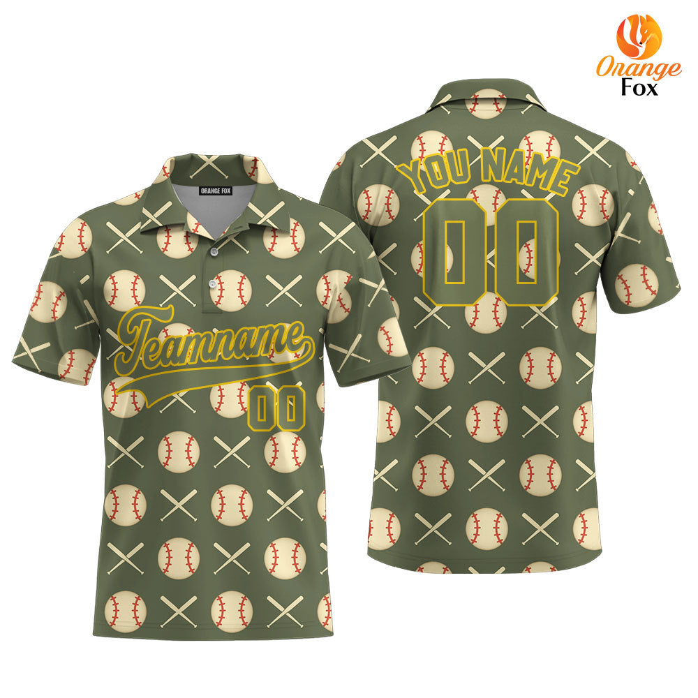 Custom Olive Baseball Striped Pattern Olive Gold Yellow Custom Polo Shirt For Men