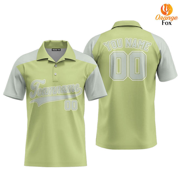 Custom Olive Green Light Grey Raglan White Custom Polo Shirt For Men