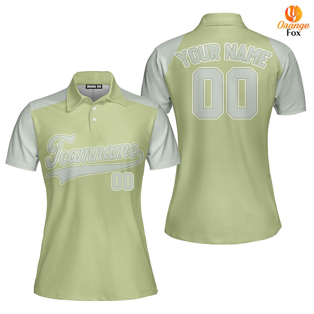 Custom Olive Green Light Grey Raglan White Custom Polo Shirt For Women