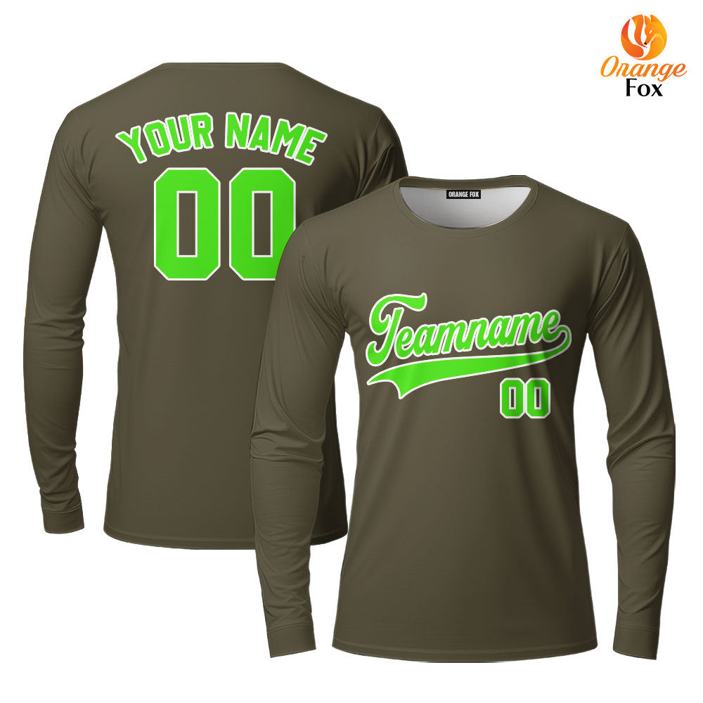 Custom Olive Neon Green White Custom Long Sleeve T-Shirt For Men & Women