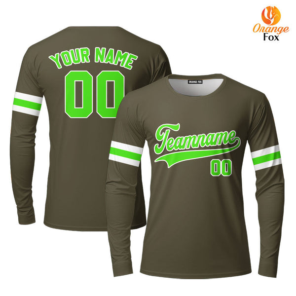 Custom Olive Neon Green White Custom Long Sleeve T-Shirt For Men & Women