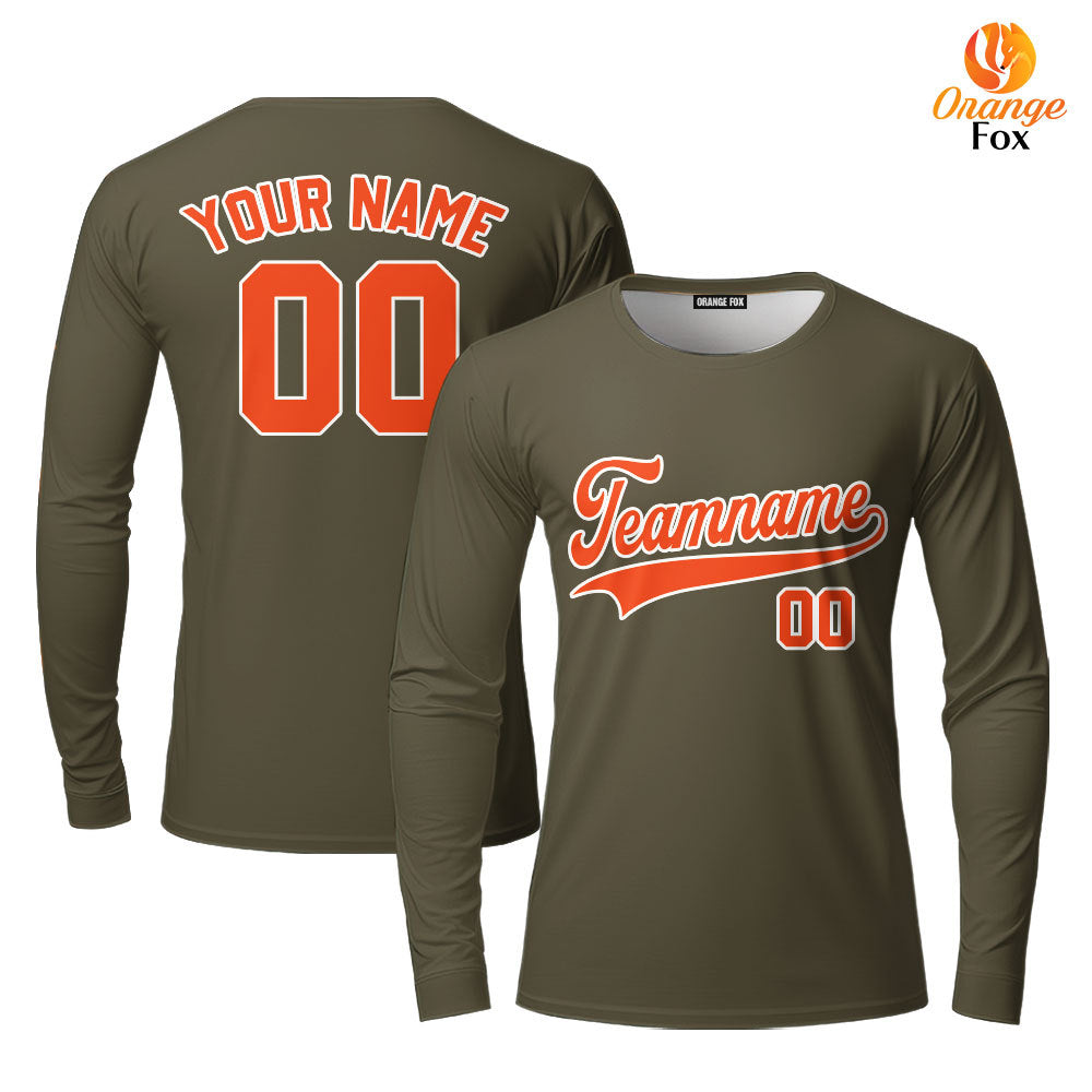 Custom Olive Orange White Custom Long Sleeve T-Shirt For Men & Women