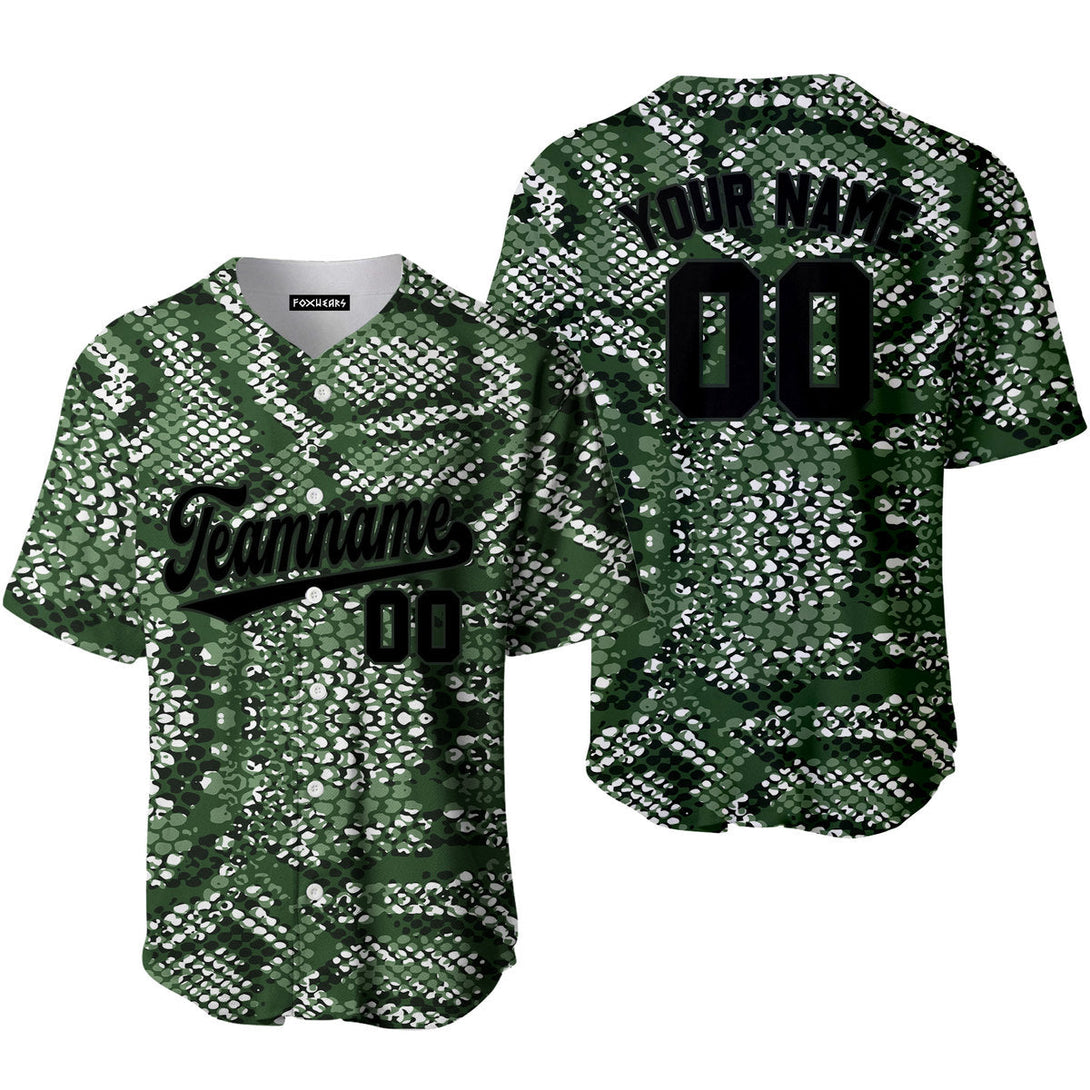 Custom Olive Snake Skin Pattern Green Black Baseball Jerseys For Men & Women