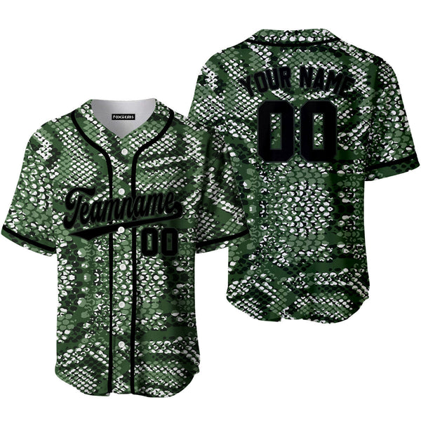Custom Olive Snake Skin Pattern Green Black Baseball Jerseys For Men & Women