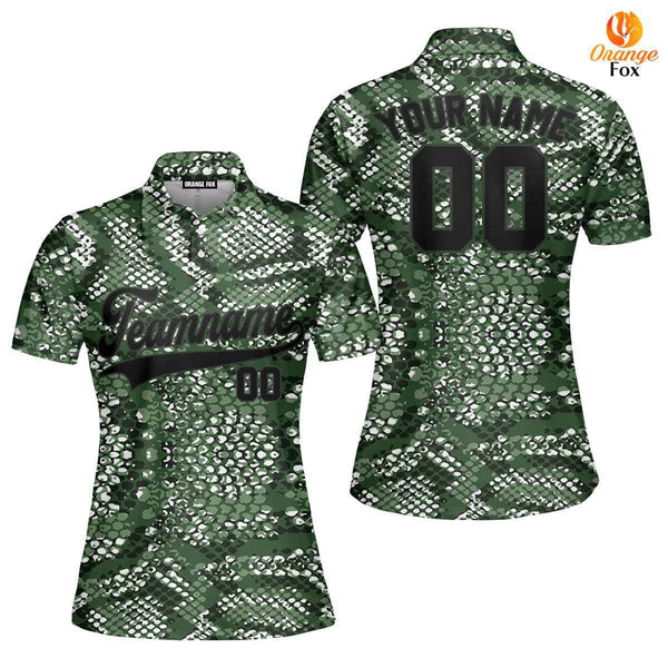 Custom Olive Snake Skin Pattern Green Black Custom Polo Shirt For Women